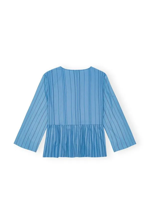 Clothing GANNI Extended Sizes Recut Striped Cotton Peplum Blouse Silver Lake Blue