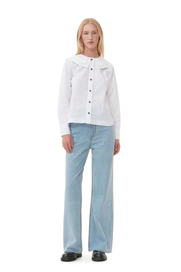 Clothing GANNI Extended Sizes White Cotton Poplin DoubleCollar Shirt Bright White Clothing GANNI Extended Sizes White Cotton Poplin DoubleCollar Shirt Bright White