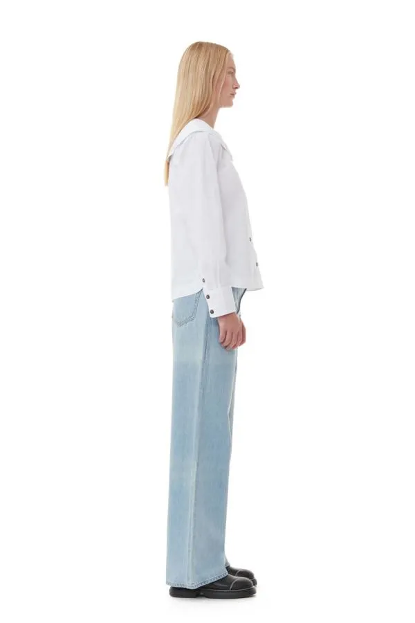 Clothing GANNI Extended Sizes White Cotton Poplin DoubleCollar Shirt Bright White Clothing GANNI Extended Sizes White Cotton Poplin DoubleCollar Shirt Bright White