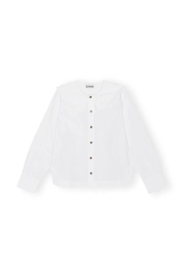 Clothing GANNI Extended Sizes White Cotton Poplin DoubleCollar Shirt Bright White Clothing GANNI Extended Sizes White Cotton Poplin DoubleCollar Shirt Bright White