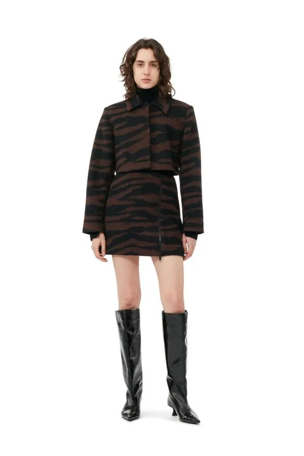 Clothing GANNI Extended Sizes Wool Jacquard Cropped Jacket Black