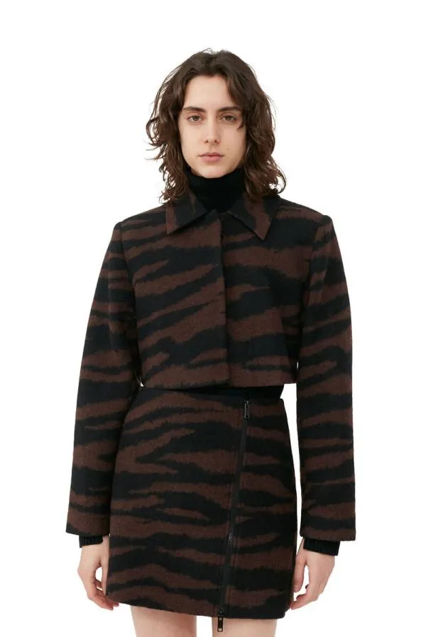 Clothing GANNI Extended Sizes Wool Jacquard Cropped Jacket Black Clothing GANNI Extended Sizes Wool Jacquard Cropped Jacket Black