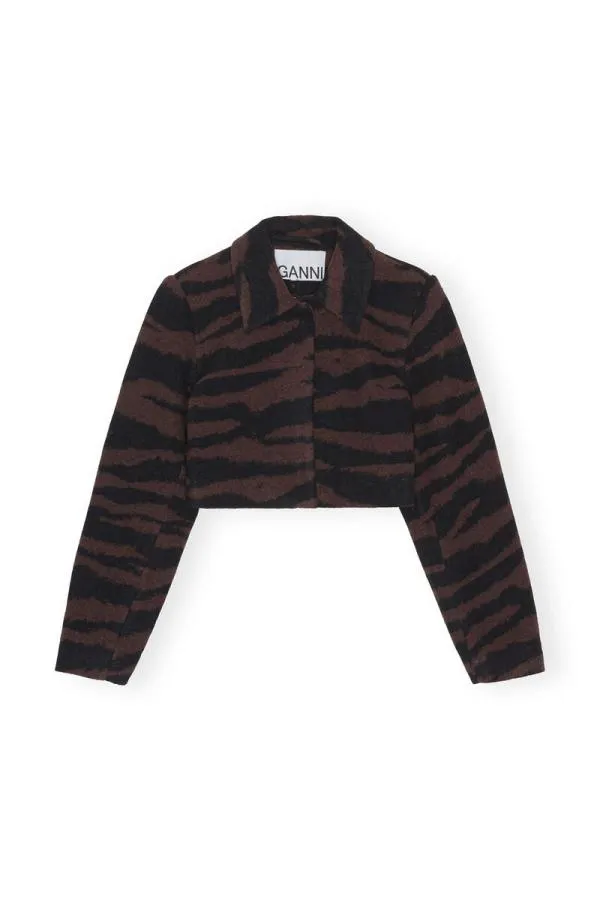 Clothing GANNI Extended Sizes Wool Jacquard Cropped Jacket Black Clothing GANNI Extended Sizes Wool Jacquard Cropped Jacket Black
