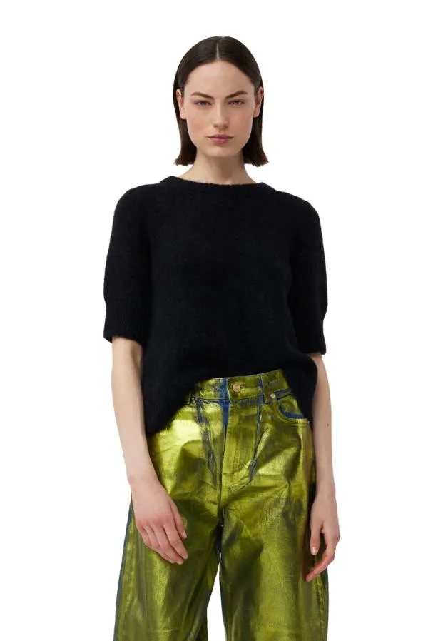 Clothing GANNI Knitwear Black Brushed Alpaca Open Back Top Black