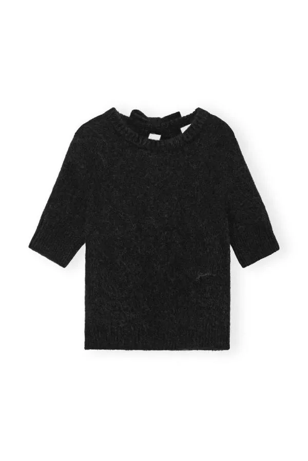 Clothing GANNI Knitwear Black Brushed Alpaca Open Back Top Black Clothing GANNI Knitwear Black Brushed Alpaca Open Back Top Black