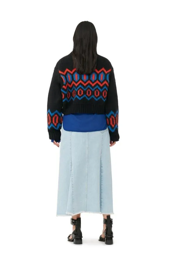 Clothing GANNI Knitwear Black Chunky Wool Cropped Oneck Sweater Black Clothing GANNI Knitwear Black Chunky Wool Cropped Oneck Sweater Black