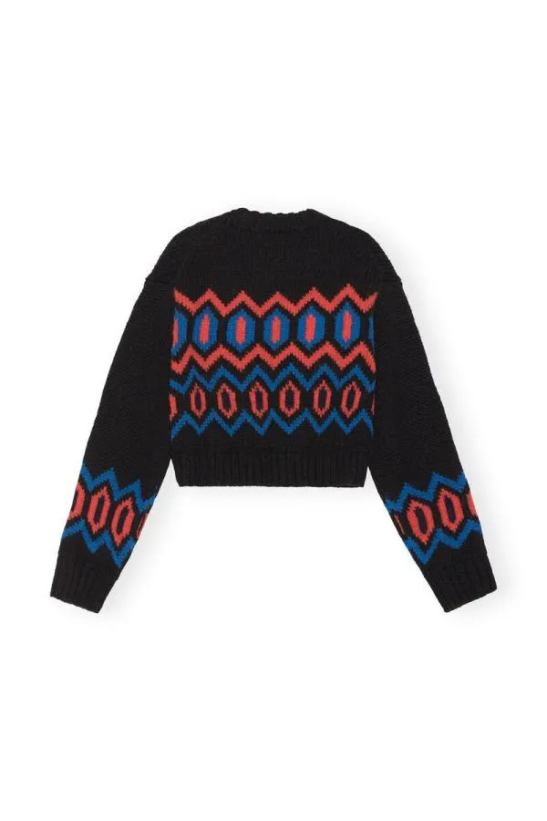 Clothing GANNI Knitwear Black Chunky Wool Cropped Oneck Sweater Black Clothing GANNI Knitwear Black Chunky Wool Cropped Oneck Sweater Black