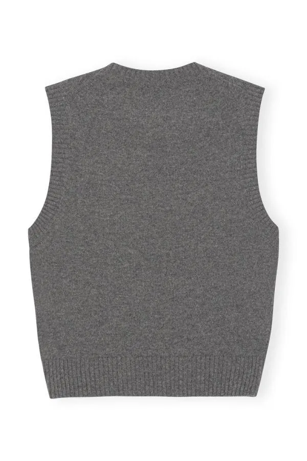 Clothing GANNI Knitwear Grey Graphic ONeck Vest Frost Gray Clothing GANNI Knitwear Grey Graphic ONeck Vest Frost Gray