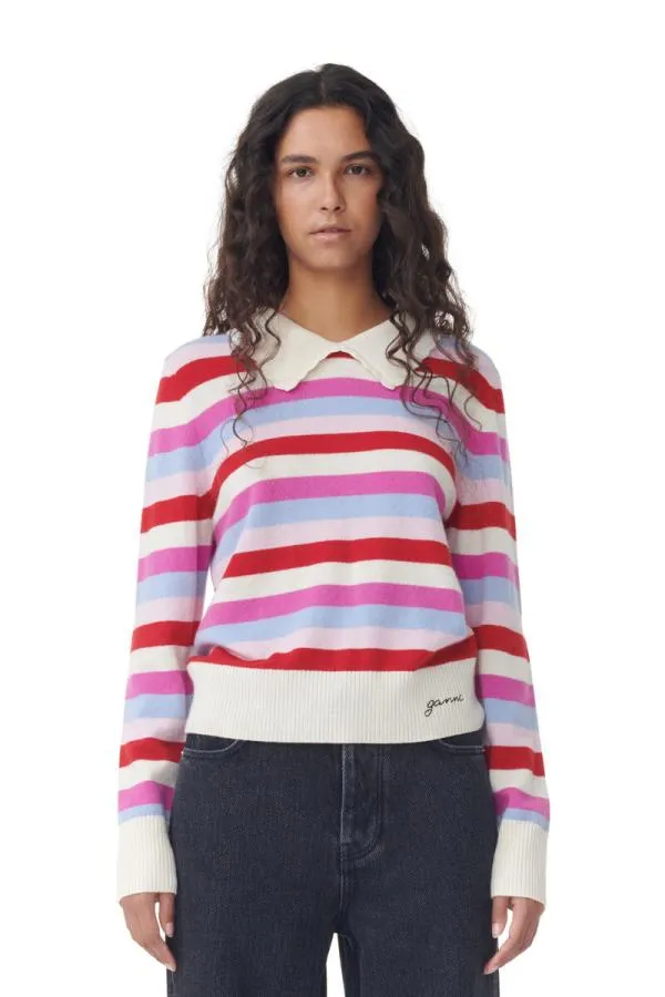 Clothing GANNI Knitwear Striped Collar Pullover Egret