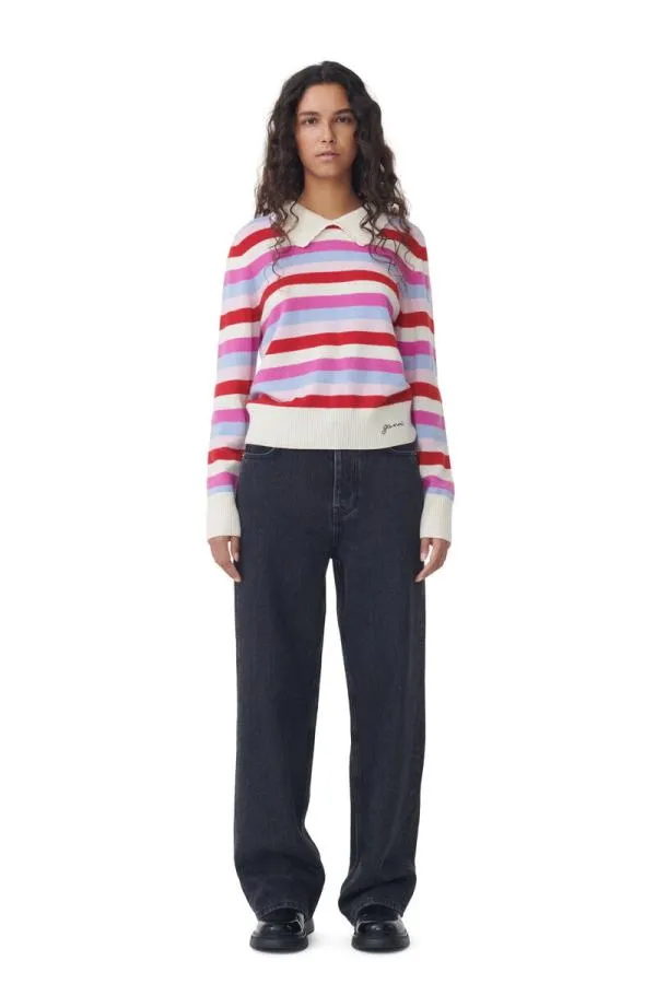 Clothing GANNI Knitwear Striped Collar Pullover Egret Clothing GANNI Knitwear Striped Collar Pullover Egret