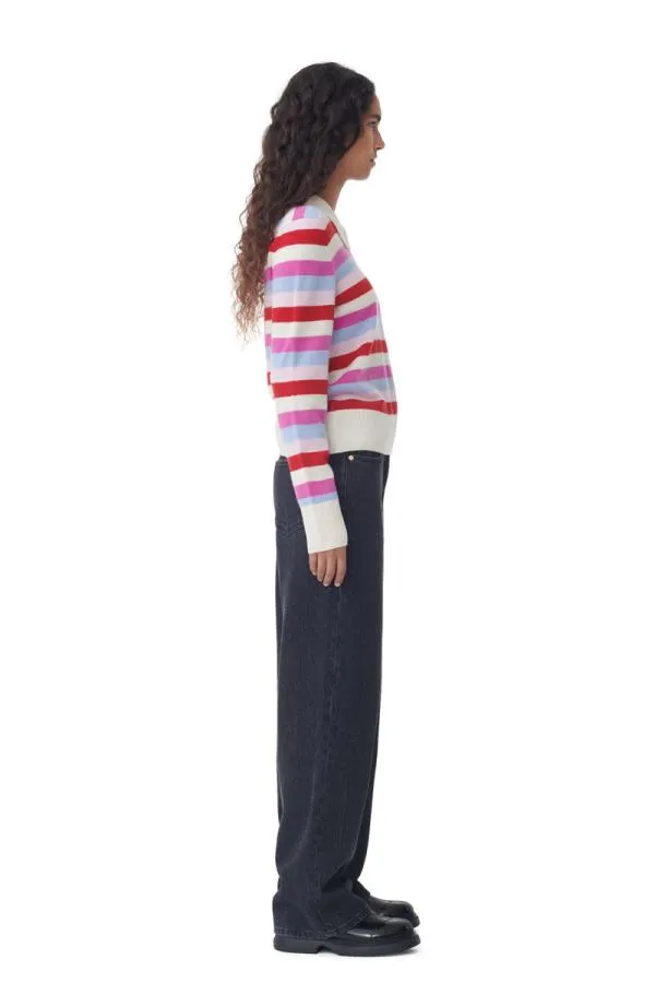 Clothing GANNI Knitwear Striped Collar Pullover Egret Clothing GANNI Knitwear Striped Collar Pullover Egret