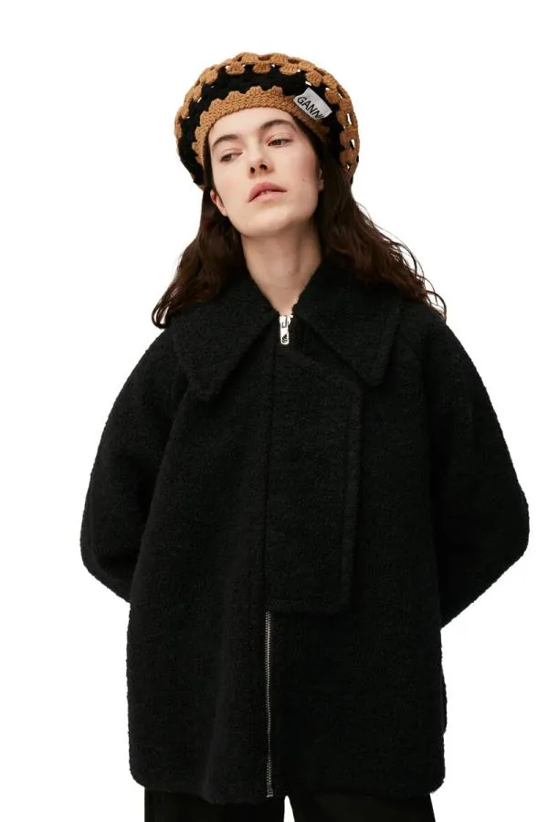 Clothing GANNI Outerwear Boucle Wool Jacket Black Clothing GANNI Outerwear Boucle Wool Jacket Black
