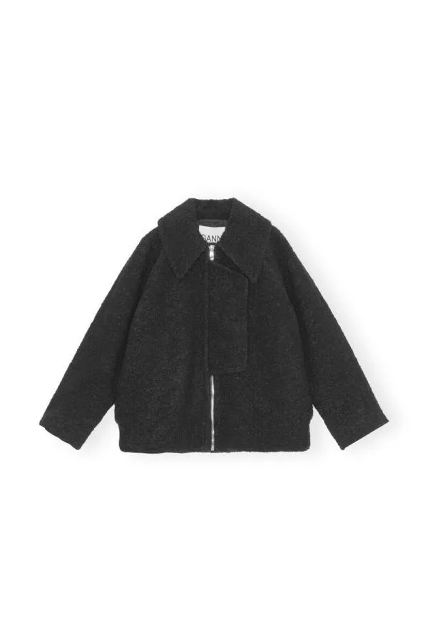 Clothing GANNI Outerwear Boucle Wool Jacket Black Clothing GANNI Outerwear Boucle Wool Jacket Black