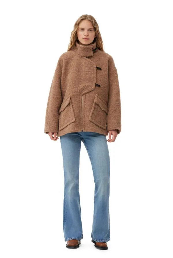 Clothing GANNI Outerwear Brown Boucle Wool Shoulder Jacket Tiger039s Eye Clothing GANNI Outerwear Brown Boucle Wool Shoulder Jacket Tiger039s Eye