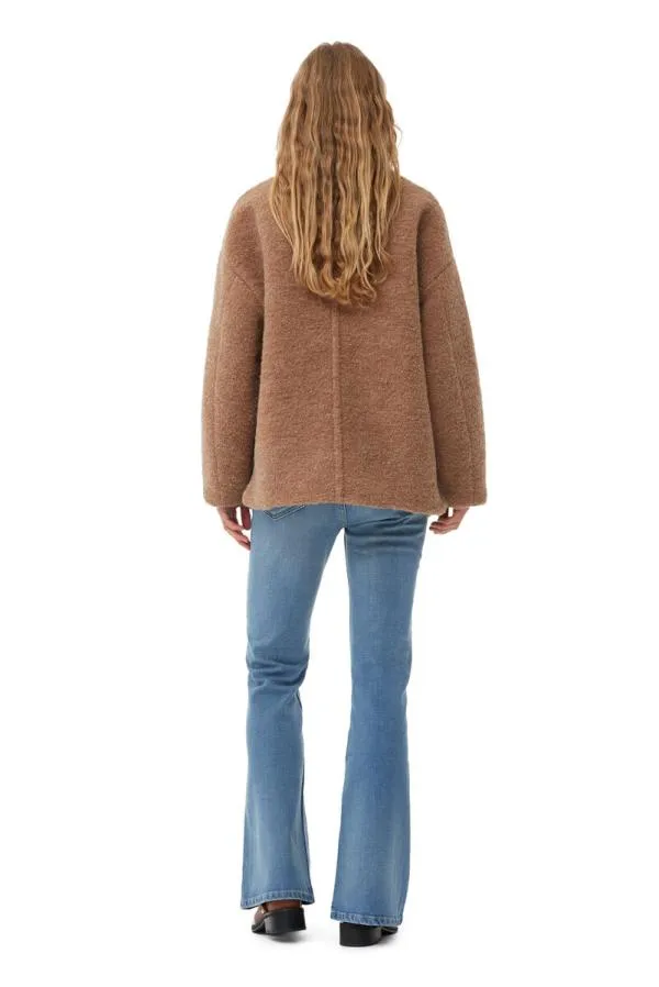 Clothing GANNI Outerwear Brown Boucle Wool Shoulder Jacket Tiger039s Eye Clothing GANNI Outerwear Brown Boucle Wool Shoulder Jacket Tiger039s Eye