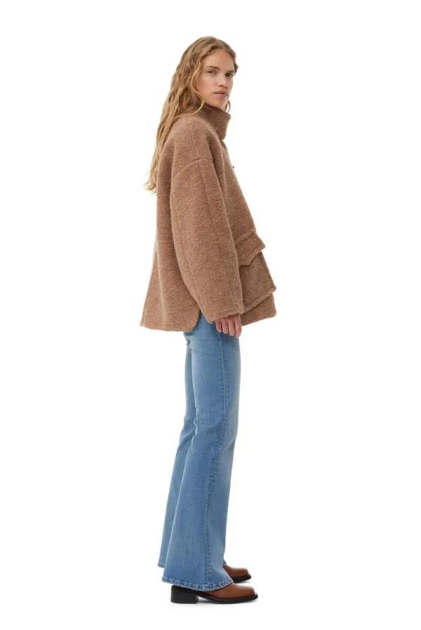 Clothing GANNI Outerwear Brown Boucle Wool Shoulder Jacket Tiger039s Eye Clothing GANNI Outerwear Brown Boucle Wool Shoulder Jacket Tiger039s Eye