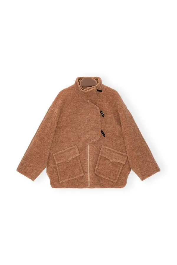 Clothing GANNI Outerwear Brown Boucle Wool Shoulder Jacket Tiger039s Eye Clothing GANNI Outerwear Brown Boucle Wool Shoulder Jacket Tiger039s Eye