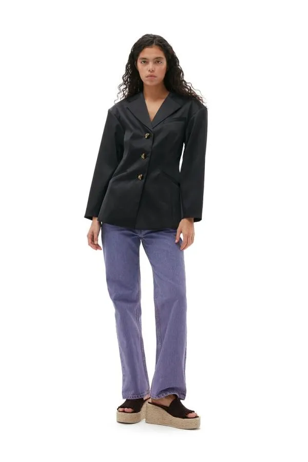 Clothing GANNI Suiting Double Satin Fitted Blazer Black