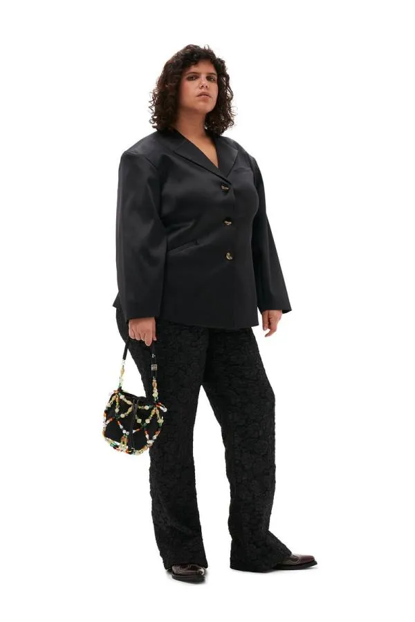 Clothing GANNI Suiting Double Satin Fitted Blazer Black Clothing GANNI Suiting Double Satin Fitted Blazer Black