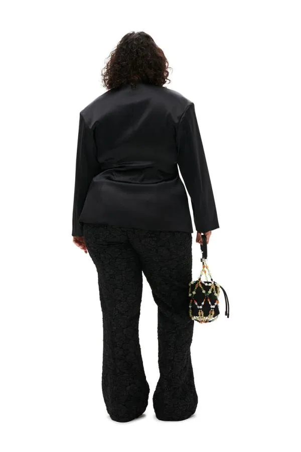 Clothing GANNI Suiting Double Satin Fitted Blazer Black Clothing GANNI Suiting Double Satin Fitted Blazer Black