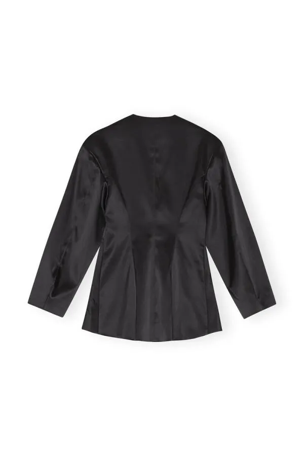 Clothing GANNI Suiting Double Satin Fitted Blazer Black Clothing GANNI Suiting Double Satin Fitted Blazer Black