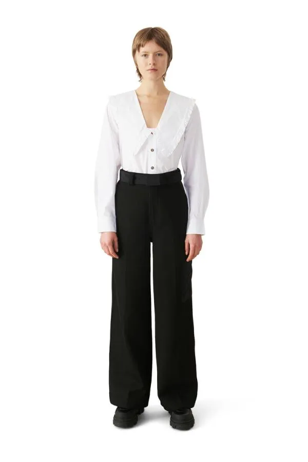 Clothing GANNI Tops Cotton Poplin Frill Shirt Bright White