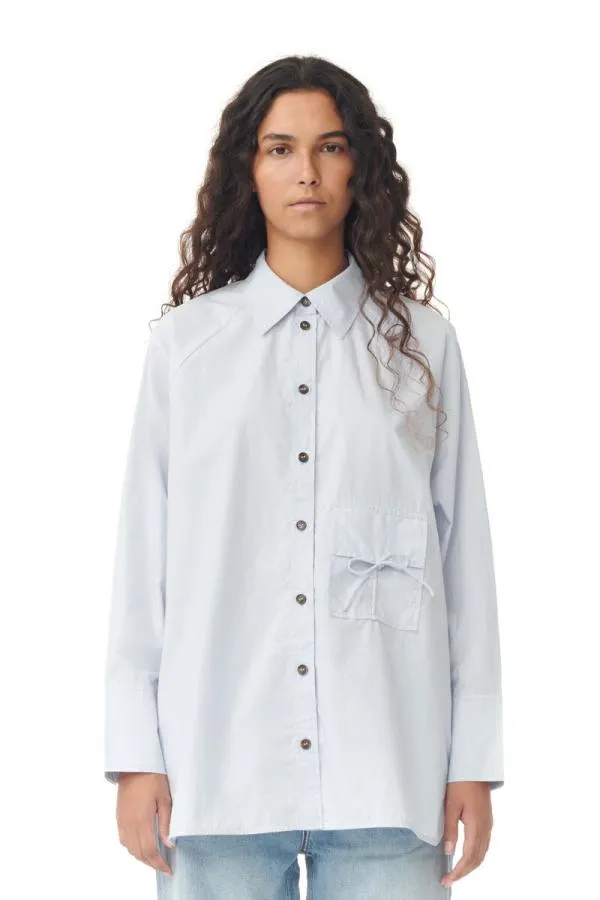Clothing GANNI Tops Light Blue Cotton Poplin Oversized Raglan Shirt Heather