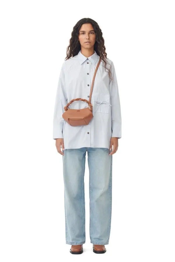 Clothing GANNI Tops Light Blue Cotton Poplin Oversized Raglan Shirt Heather Clothing GANNI Tops Light Blue Cotton Poplin Oversized Raglan Shirt Heather