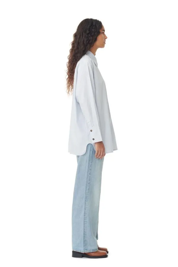 Clothing GANNI Tops Light Blue Cotton Poplin Oversized Raglan Shirt Heather Clothing GANNI Tops Light Blue Cotton Poplin Oversized Raglan Shirt Heather