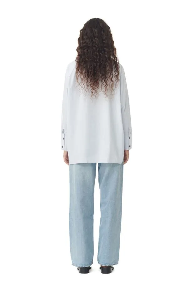 Clothing GANNI Tops Light Blue Cotton Poplin Oversized Raglan Shirt Heather Clothing GANNI Tops Light Blue Cotton Poplin Oversized Raglan Shirt Heather