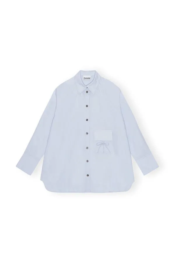 Clothing GANNI Tops Light Blue Cotton Poplin Oversized Raglan Shirt Heather Clothing GANNI Tops Light Blue Cotton Poplin Oversized Raglan Shirt Heather