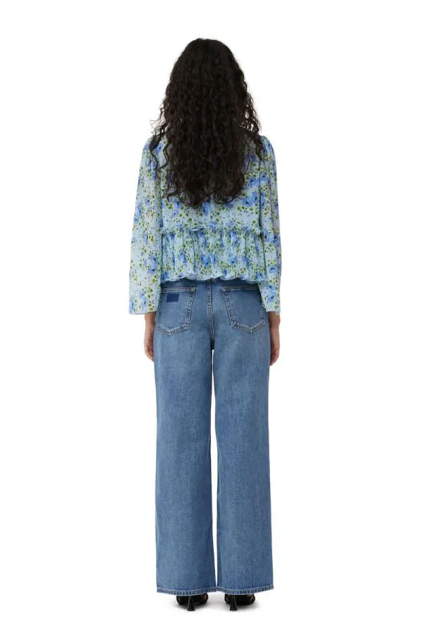 Clothing GANNI Tops Pleated Georgette Blouse Ice Water Clothing GANNI Tops Pleated Georgette Blouse Ice Water