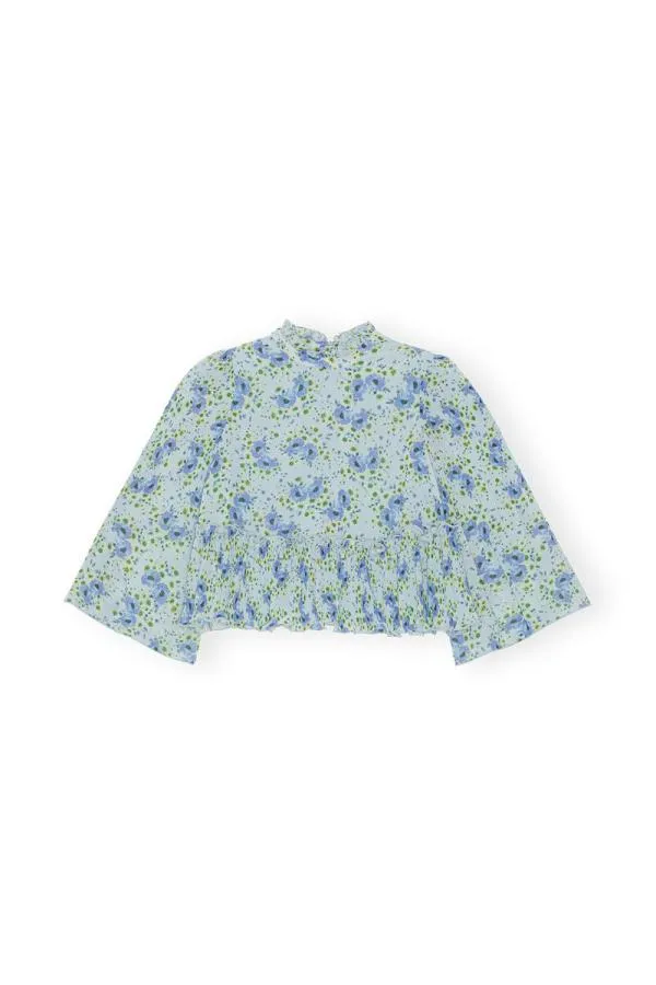 Clothing GANNI Tops Pleated Georgette Blouse Ice Water Clothing GANNI Tops Pleated Georgette Blouse Ice Water