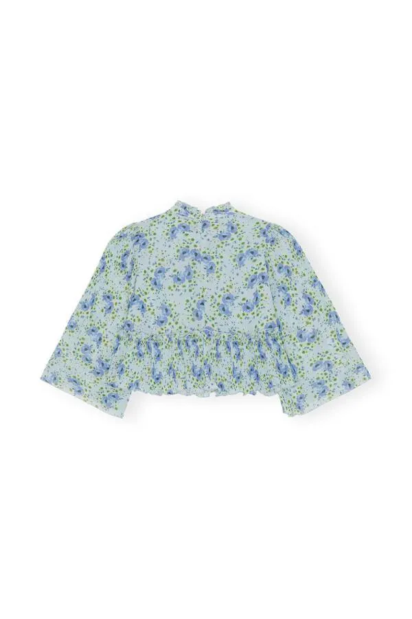 Clothing GANNI Tops Pleated Georgette Blouse Ice Water Clothing GANNI Tops Pleated Georgette Blouse Ice Water