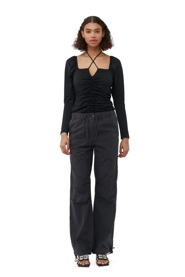 Clothing GANNI Tops Shiny Crepe Jersey Ruched Blouse Black