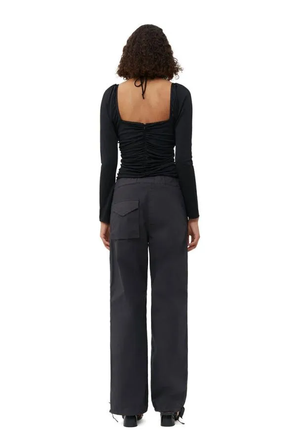 Clothing GANNI Tops Shiny Crepe Jersey Ruched Blouse Black Clothing GANNI Tops Shiny Crepe Jersey Ruched Blouse Black