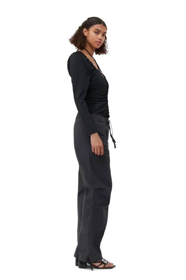 Clothing GANNI Tops Shiny Crepe Jersey Ruched Blouse Black Clothing GANNI Tops Shiny Crepe Jersey Ruched Blouse Black