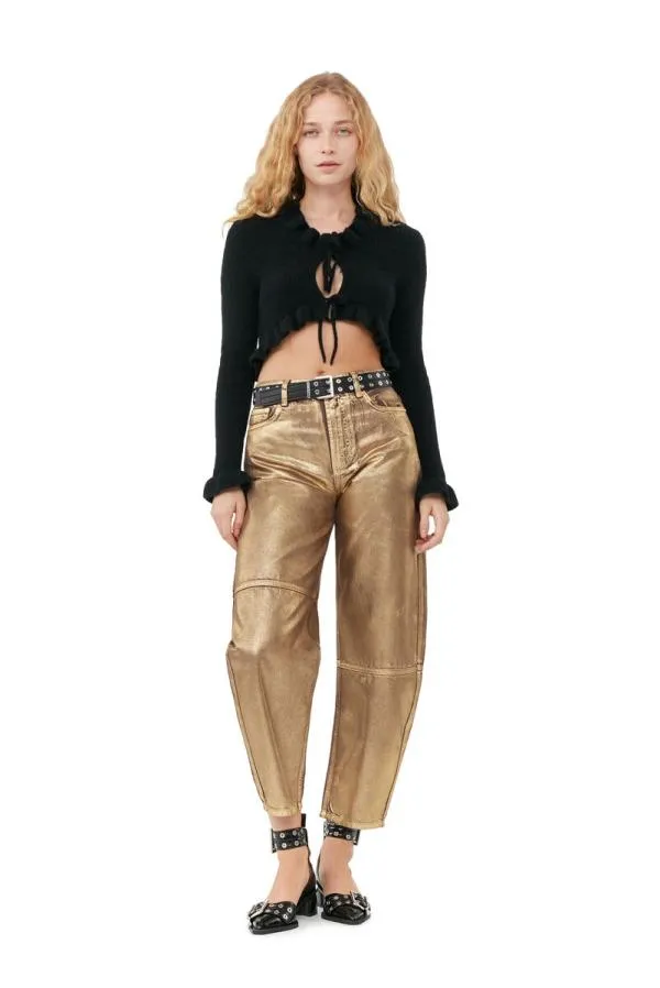 Clothing GANNI Trousers Gold Foil Stary Jeans Gold
