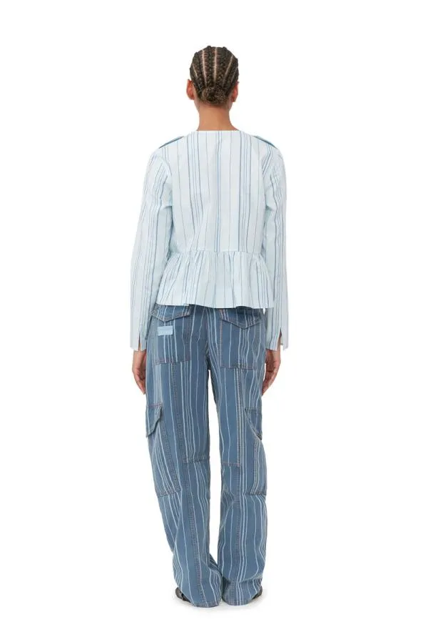 Clothing GANNI Trousers Light Stripe Denim Cargo Pants Mid Blue Stone Clothing GANNI Trousers Light Stripe Denim Cargo Pants Mid Blue Stone