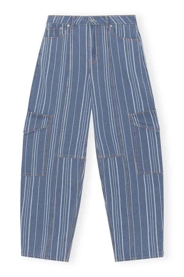 Clothing GANNI Trousers Light Stripe Denim Cargo Pants Mid Blue Stone Clothing GANNI Trousers Light Stripe Denim Cargo Pants Mid Blue Stone