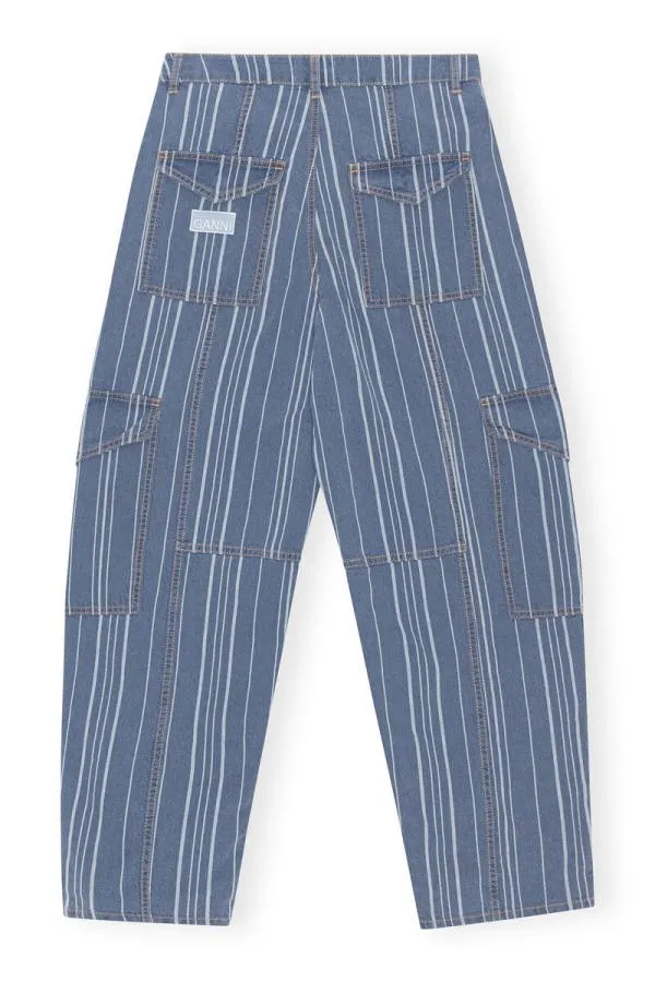 Clothing GANNI Trousers Light Stripe Denim Cargo Pants Mid Blue Stone Clothing GANNI Trousers Light Stripe Denim Cargo Pants Mid Blue Stone