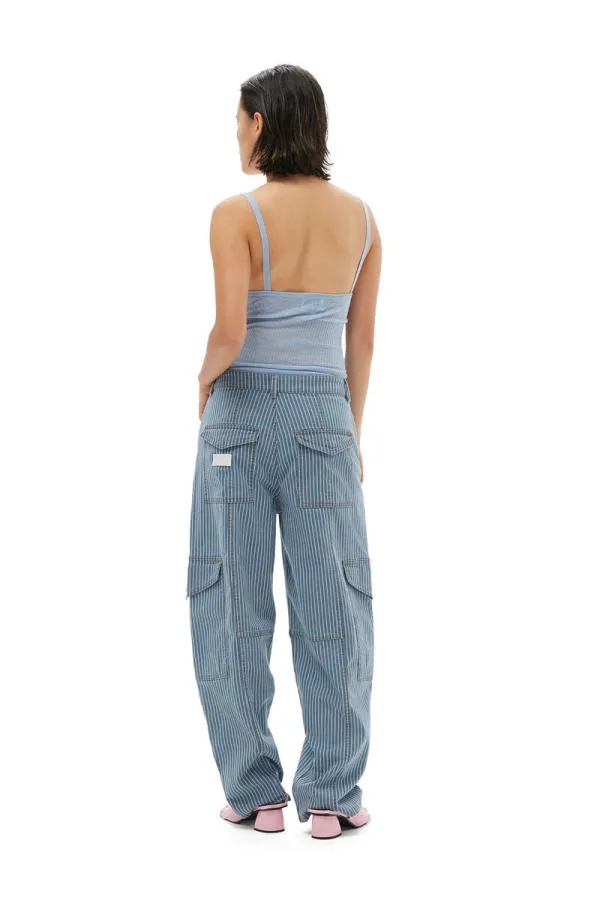 Clothing GANNI Trousers Light Stripe Denim Cargo Trousers Mid Blue Stone