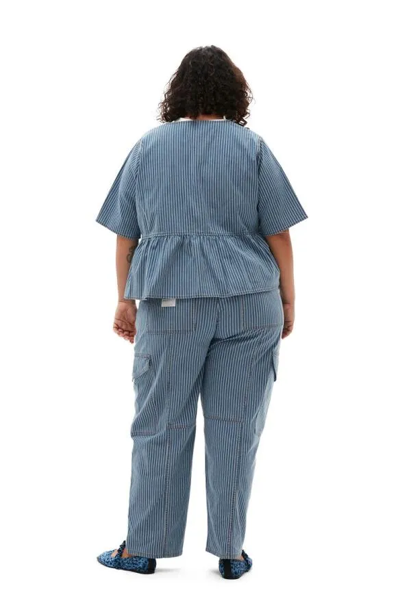 Clothing GANNI Trousers Light Stripe Denim Cargo Trousers Mid Blue Stone