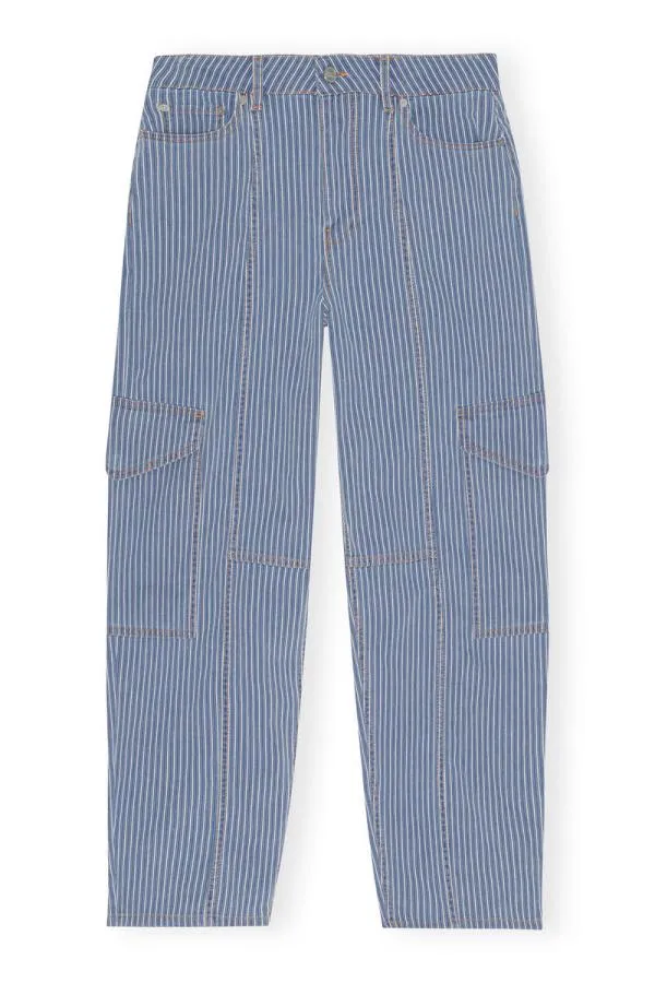 Clothing GANNI Trousers Light Stripe Denim Cargo Trousers Mid Blue Stone