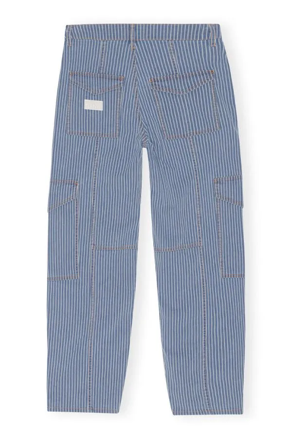 Clothing GANNI Trousers Light Stripe Denim Cargo Trousers Mid Blue Stone