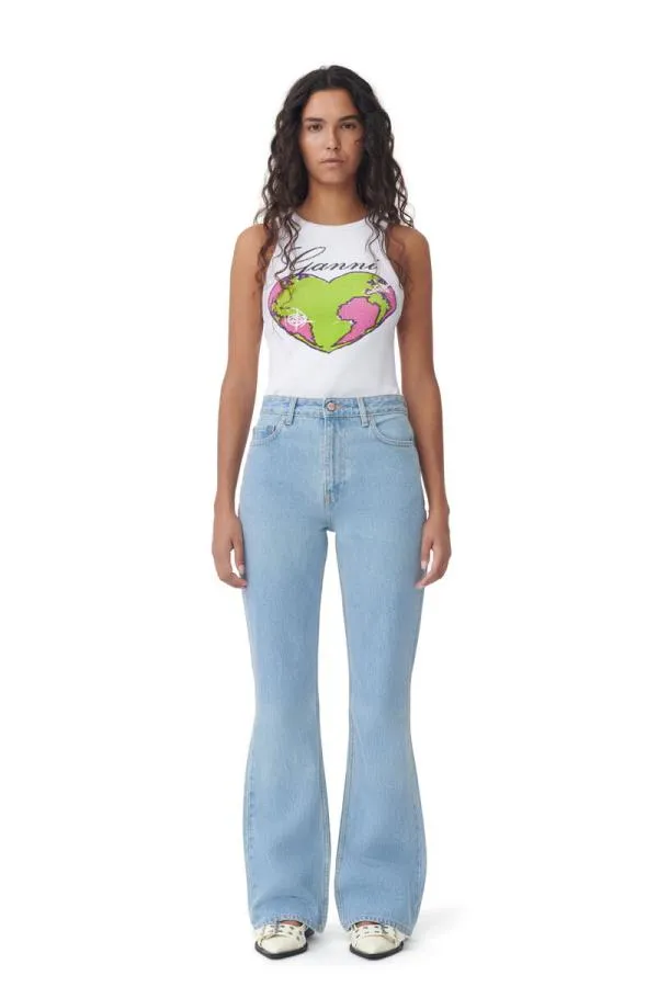 Clothing GANNI Trousers Rigid Denim Betzy Light Blue Stone