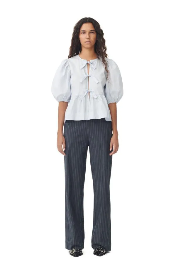 Clothing GANNI Trousers Stretch Striped Mid Waist Trousers Gray Pinstripe