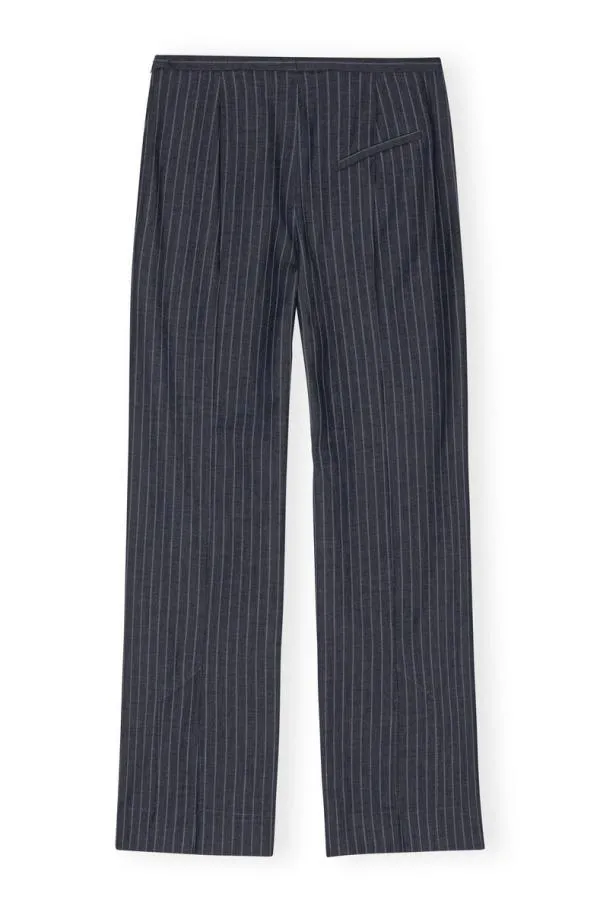 Clothing GANNI Trousers Stretch Striped Mid Waist Trousers Gray Pinstripe Clothing GANNI Trousers Stretch Striped Mid Waist Trousers Gray Pinstripe