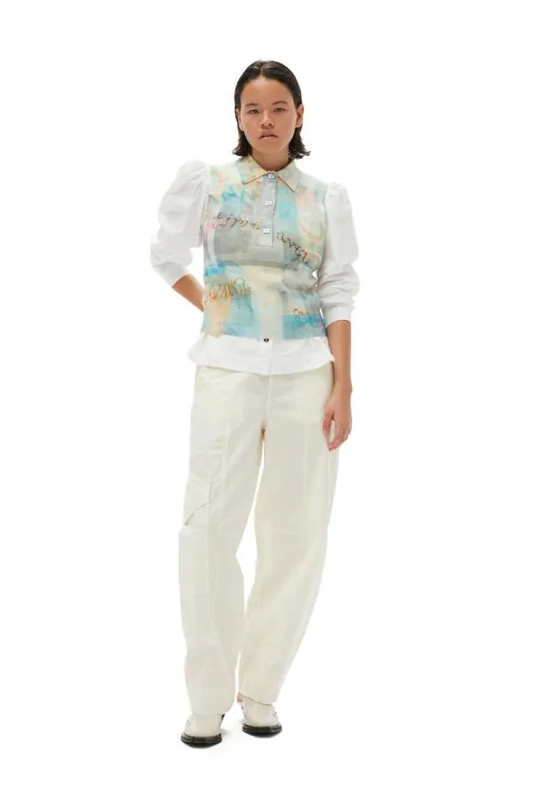 Clothing GANNI Trousers White Elasticated Curve Trousers Egret