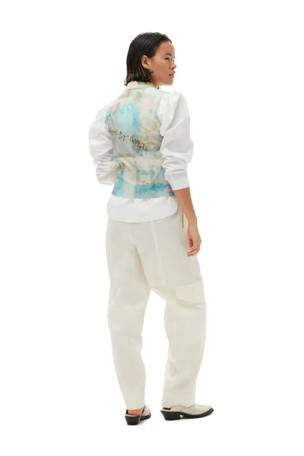Clothing GANNI Trousers White Elasticated Curve Trousers Egret Clothing GANNI Trousers White Elasticated Curve Trousers Egret
